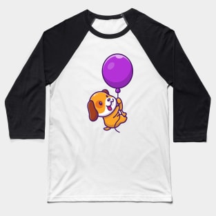 Cute Dog Floating With Balloon Cartoon Baseball T-Shirt